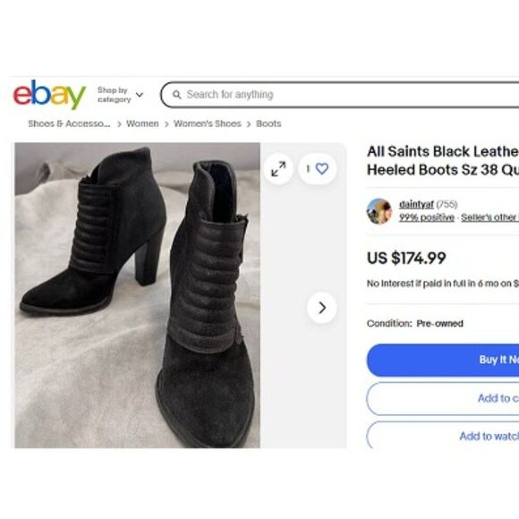 All Saints Leather Black Ankle Boots Size 9.5 - Picture 9 of 16